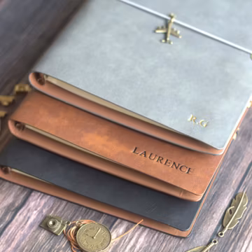 Personalised Leather Journal – Custom Refillable Notebook A5, A6 with Metal Emblem, Personalized Travel Notepad Removable Inserts PU Leather