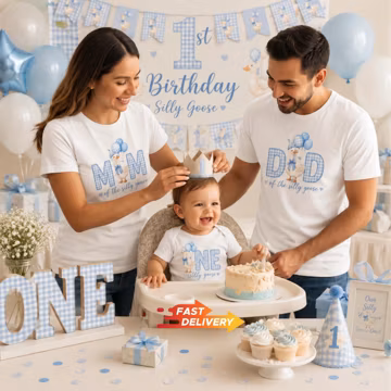 First Birthday Family Shirts, Matching 1st Birthday Tees, Silly Goose Birthday Outfit, Cute First Birthday Party Gift, Custom Family Shirt