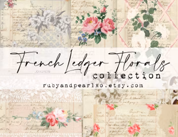 French Ledger Florals Collection - Digital Download Kit - Antique Papers - Printables for Journaling and Art