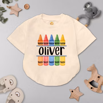 Personalized Crayon Name Baby Romper: First Day of School Outfit