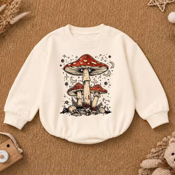 Mushroom Baby Romper, Boho Retro Baby Bodysuit, Cottagecore Mushroom Outfit, Hippie Newborn Clothes, Unisex Baby Shower Gift