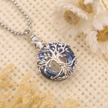 Tree of Life Cremation Necklace, 925 Sterling Silver Urn Pendant for Ashes, Crystal Memorial Jewelry, Sympathy Gift