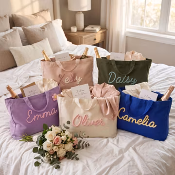 Custom Name Tote Bag, Bridesmaid Tote Bag, Custom Canvas Tote, Wedding Tote Bag, Large Canvas Tote, Bridal Party Tote, Tote Bag With Pocket