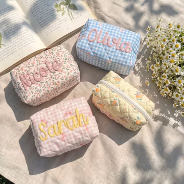 Personalized Cottagecore Makeup Bag, Custom Floral Pencil Case, Book Lover Gift, Teacher Appreciation Gift, Daisy Chenille Pouch, Spring