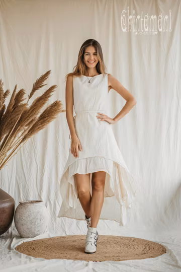Soft Cotton Boho Dress ∆ Natural Organic Dress ∆ White Bohemian Dress ∆ Boho Wedding Dress Women ∆ Festival Man Ibiza Raw Dress / 2 Layer