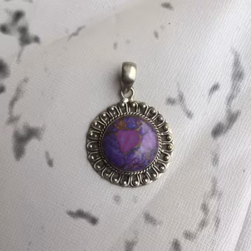 Stylish Purple Copper Turquoise Pendant, 925 Silver Handmade Pendant, Round Stone Jewelry