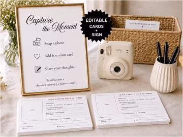 Polaroid Guest Book Editable Template Minimalist Baby Shower Activity Printable Card and Sign