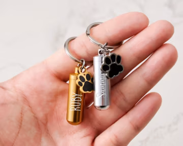 Dog Memorial Urn Keychain with Paw Charm, Small Ashes or Fur Holder, Pet Remembrance Gift
