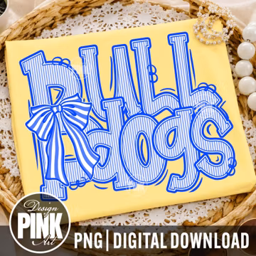 Bulldogs PNG, Blue Royal Stripe Mascot PNG, School Spirit Sublimation Design, Bulldogs Mascot Bow PNG, Team Digital Download