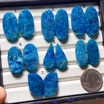 Natural Blue Apatite Pair Gemstone : Loose Cabochons For Jewelry Making