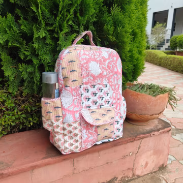 Quilted Cotton Backpack, Floral Print Handmade Bag, College Backpack, Travel Daypack