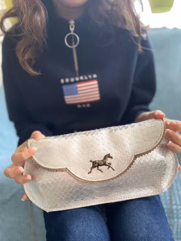 Stunning silver clutch, bridal leather purse, clutch for wedding, bridesmaid clutch, horse bag, suede clutch
