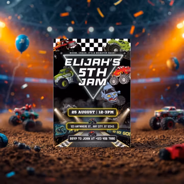 Monster Truck Birthday Invite | Editable Truck Party Invitation | Canva Instant Download
