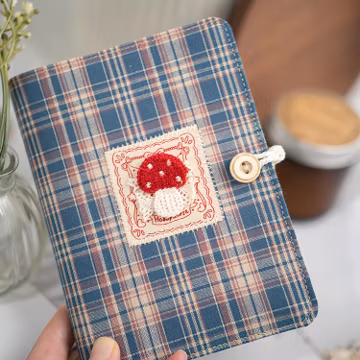 Vintage Embroidered Knitted Red Mushroom Journal, Handmade A5 A6 Fabric Notebook, Refillable Notebook Inserts, Budget Binder