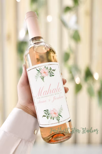 Custom Mahalo Wine Label, Blush and Sage wine label, Wine bottle label Instant Download, wine bottle label wedding favor, custom wine label