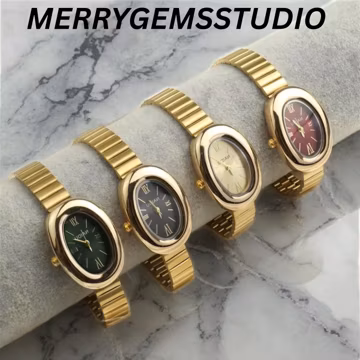 Vintage Gold Oval Watch for Women, Stainless Steel Watch, Elegant Christmas Gift