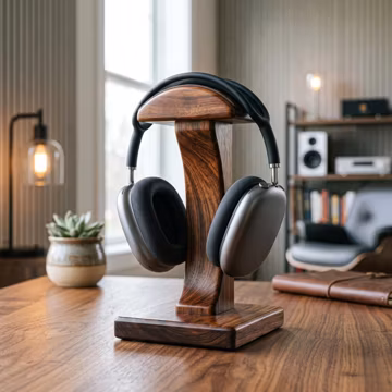 Rosewood Headphone Stand for Desk Setup, Wooden Gaming Headset Holder Organizer