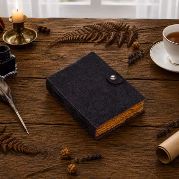 Black Embossed Leather Journal, Deckle Edge Notebook, Handmade Vintage Journal, Travel Diary, Writing Journal