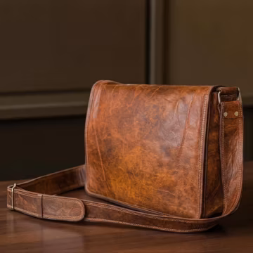 Vintage full grain Leather Messenger Bag, Handmade Laptop Briefcase, Rustic Shoulder Satchel Men