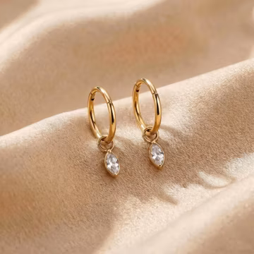 16G/18G/20G Marquise Dangle Huggie Hoop, Implant Grade Titanium Clicker, Dainty Helix Piercing Jewelry, Cartilage Hoop, Sensitive Ears