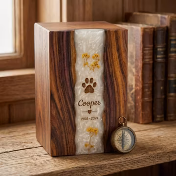 Personalized Wooden Pet Urn | Custom Dog & Cat Ashes Box | Handmade Resin Memorial Keepsake | Available in 5 Sizes | Engraved Urns for pet