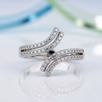 Open Cuff Bypass Art Deco Vintage Style Wedding Ring, Round Cut Moissanite Anniversary Ring, Ring, 925 Silver Ring, Half Eternity Ring