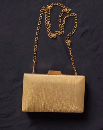 Golden Evening Clutch, Metallic Shimmer Box Purse, Elegant Handbag, Wedding Guest & Prom Crossbody Bag