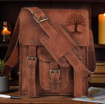 Handmade Vintage Leather Messenger Bag, Custom Engraved Crossbody, Laptop Satchel