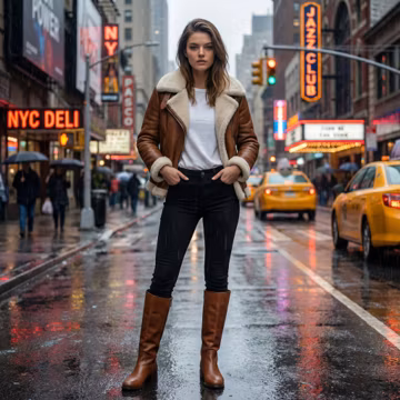 Women Shearling Leather Jacket - B3 Bomber Aviator Coat - Brown Sheepskin Jacket