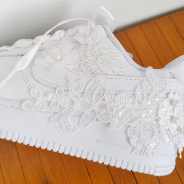 Personalized bridal appliqué wedding shoes – Pearl appliqué wedding shoes–Prom sneakers – Pearl lace wedding shoes –Unique anniversary gifts