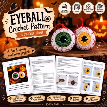 Halloween Eyeball Crochet Pattern PDF, US Crochet Terms, Spooky Amigurumi Ornament, Photo Tutorial, Digital Download