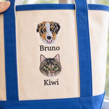 Custom Embroidered Pet Portrait Tote Bag - Personalized Dog Tote With Name - Cat Tote Bag - Birthday Gift For Aunt, Pet Lover Gift