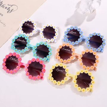 Personalized Daisy Flower Sunglasses for Kids, Custom Name Lens Glasses, Cute Floral Eyewear, Flower Girl Gift, Wedding Party Accessory