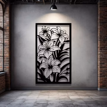 Modern Lily Panel Metal Wall Art Botanical Floral Steel Frame Decor