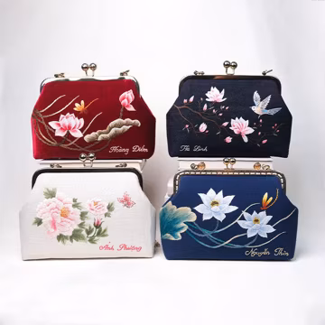 Custom Embroidered Floral Clutch: Handmade Kisslock Frame Bag