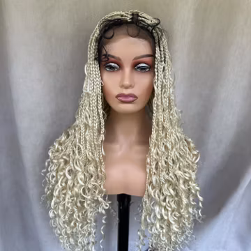 Dark Roots Braided Wigs Blonde Full Lace Wig for Black Women Sister Locs X Box Boho Braids Curly Hair Glueless Synthetic Kanekalon Hair