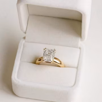 18K Gold Solitaire Emerald Lab Grown Diamond Engagement Ring, Wide Band Promise Ring, Wedding Band Bridal Ring, Anniversary Gift for Wife