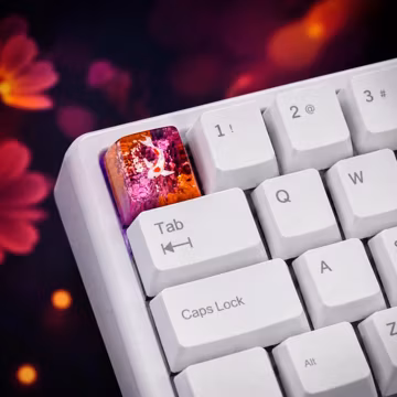 Custom Purple Orange Koi Pond Resin Keycap, Handmade Artisan Keycap for MX Mechanical Keyboard, Unique Desk Decor