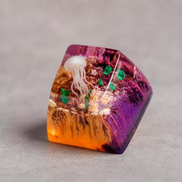 Handcrafted Jellyfish Resin Keycap for Mechanical Keyboard, Aesthetic Purple Orange Artisan Keycap, Unique Gift for Gamers