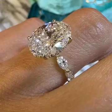 3.00 CT Oval Lab Grown Diamond Ring Vintage Style | Marquise Side Stones | Solid Gold Engagement Ring | Antique Bridal Ring