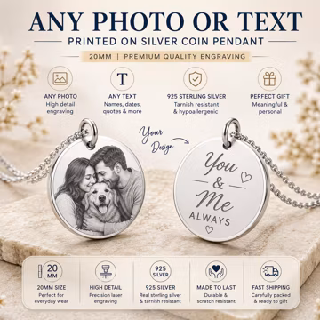 Personalized Photo Pendant, 925 Sterling Silver Coin, Picture Engraving, Memorial Gift, Anniversary Jewelry