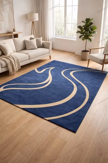 Modern Hand Tufted Abstract Blue & Gold Luxury Carpet – Premium Contemporary Designer Area Rug for Living Room Bedroom