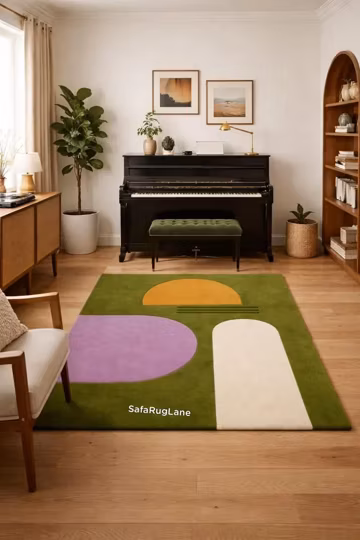 Abstract Hand Tufted Rug Modern Geometric Wool Carpet Luxury Designer Area Rug for Living Room, Bedroom & Studio Decor
