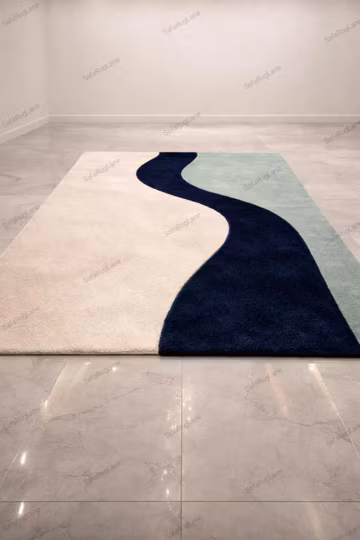 Hand Tufted Modern Abstract Rug 8x10, 9x12, 10x14, 12x15, 12x18 – Navy Blue Beige Sage Green Wave Design Area Rug