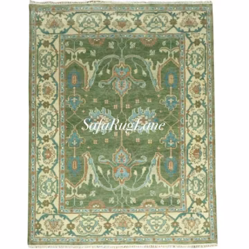 Green Hand Knotted Oushak Rug 8x10 9x12 10x14 | Vintage Turkish Style Wool Area Rug Sage Green Floral Traditional Rug Custom Sizes Available