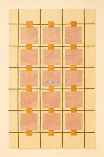 Luxury Hand Tufted Modern Geometric Area Rug Premium Wool Designer Carpet Minimal Contemporary Grid Pattern Rug for Living Room & Bedroom