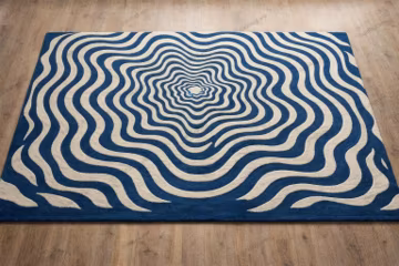 Luxury Blue White Abstract Modern Rug, Premium Handmade Area Carpet, Designer Wave Pattern Living Room Rug, Soft Plush Bedroom Rug