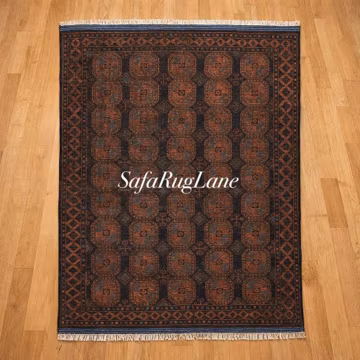 Vintage Bokhara Style Rug, Handmade Wool Area Rug, Traditional Oriental Carpet, Dark Brown Navy Rug 8x10, 10x14, 10x16, 12x15, 12x18