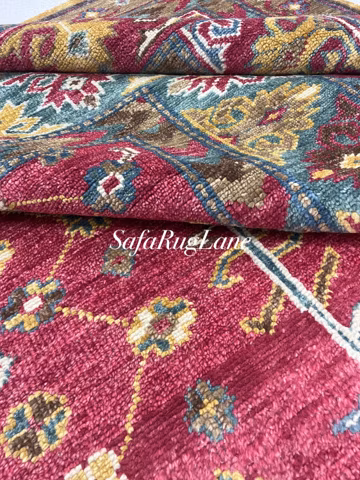 Vintage Turkish Kazak Rug, Hand Knotted Oriental Area Rug, Tribal Red Blue Carpet, Large Oushak Style Rug 8x10 10x14 10x16 12x15 12x18