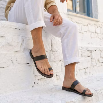Men's Handmade Greek Leather Sandals – Minimalist Slides, Summer Footwear